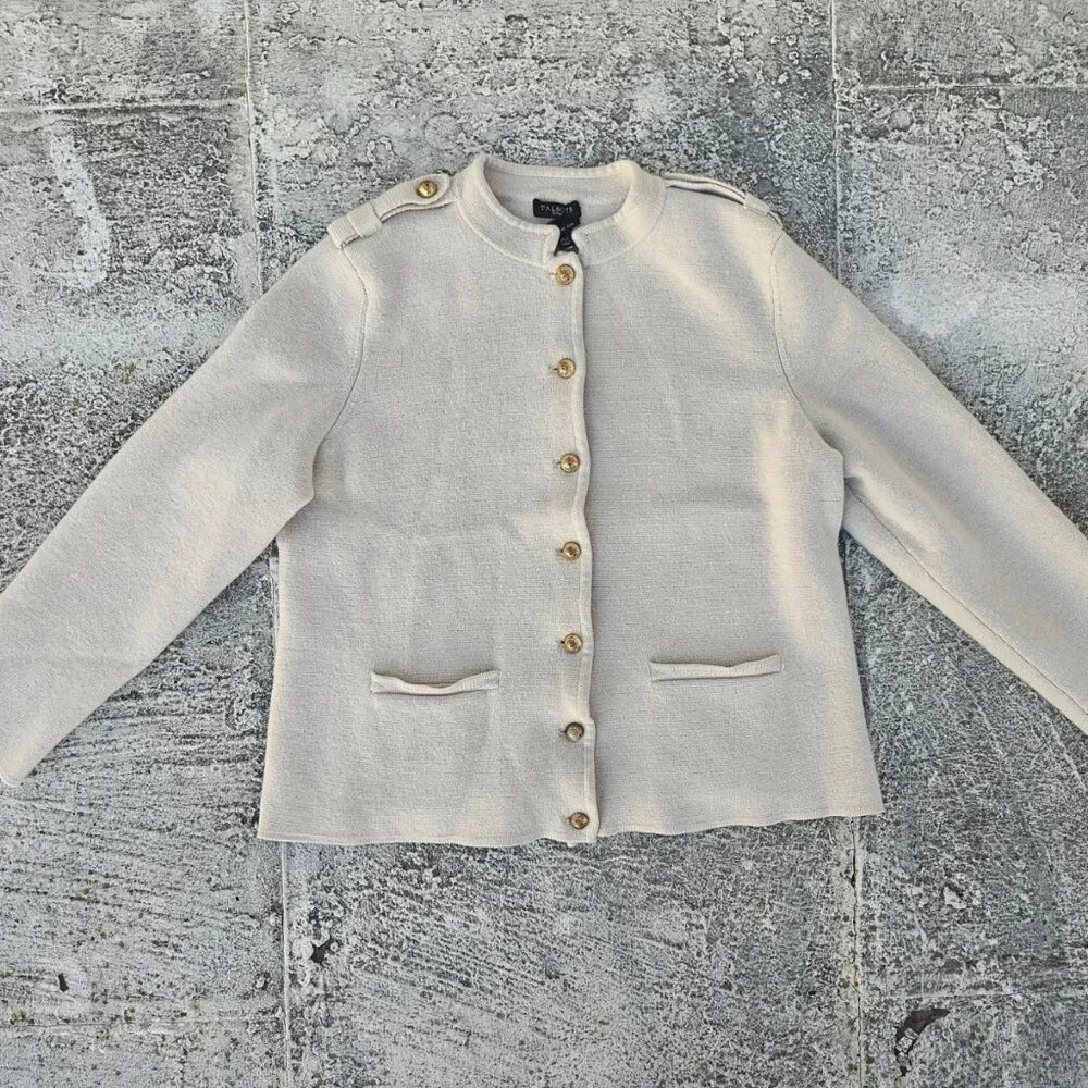 Pure Merino Wool Talbots Ladies Sweater Long Sleeve Gold Tone Button XLP Petite - Picture 1 of 9